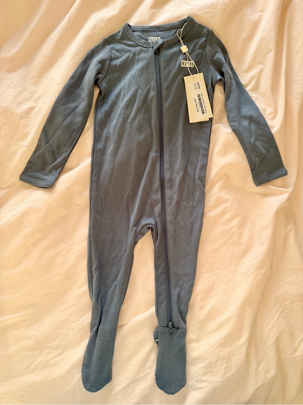 NWT KITH Baby Bamboo Footed Zipper Onesie in Slate Blue